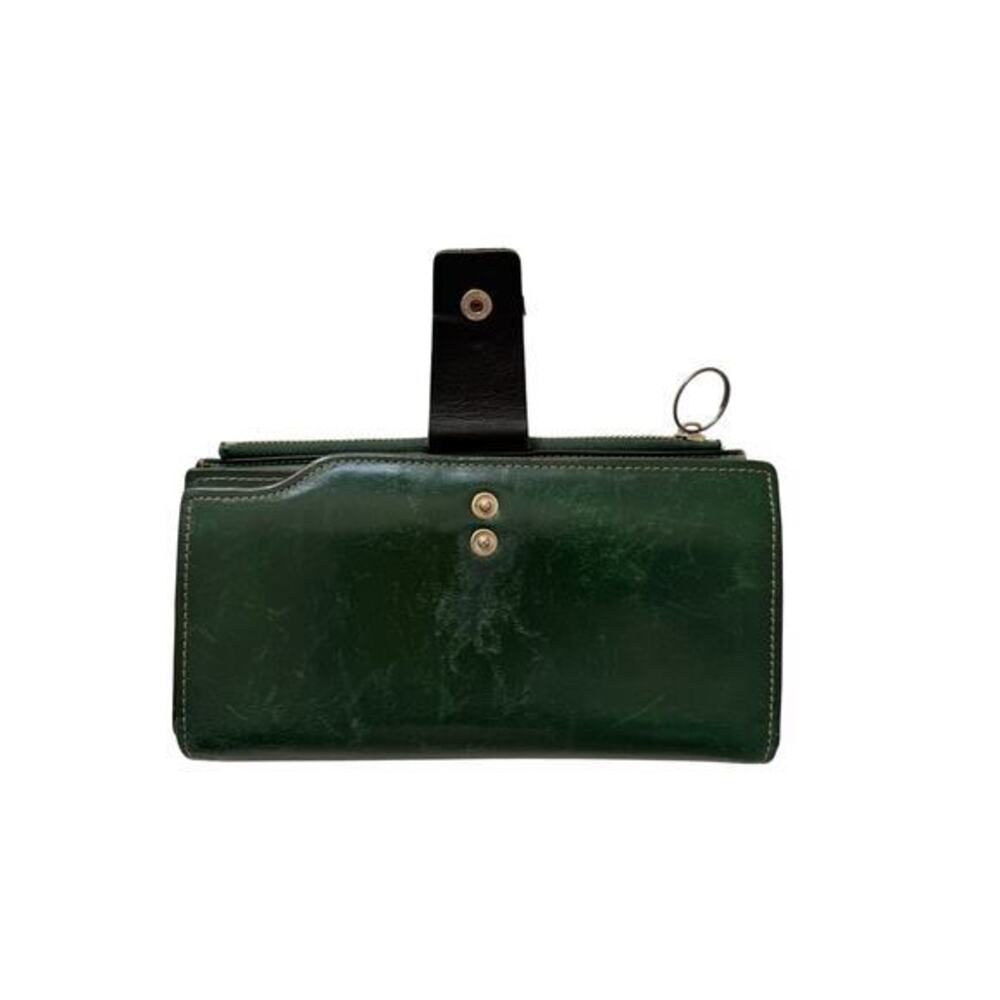 Vintage Green Leather Wallet Clutch Snap Closure Multi Card Organizer